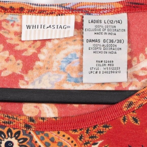 White Stag Shirt L 12 14 Womens Red Paisley Long Sleeve Cotton Beads Sequins - Picture 3 of 4